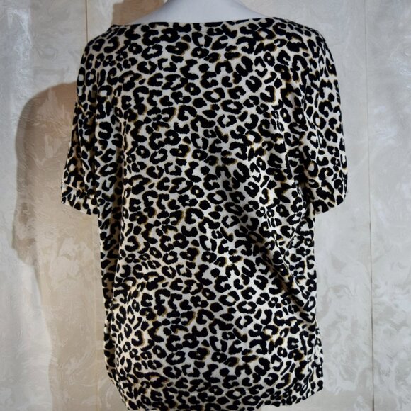 Talbots XL Leopard Print Short Sleeve Sweater Top | Bateau Neck | Cotton Blend - Picture 2 of 6
